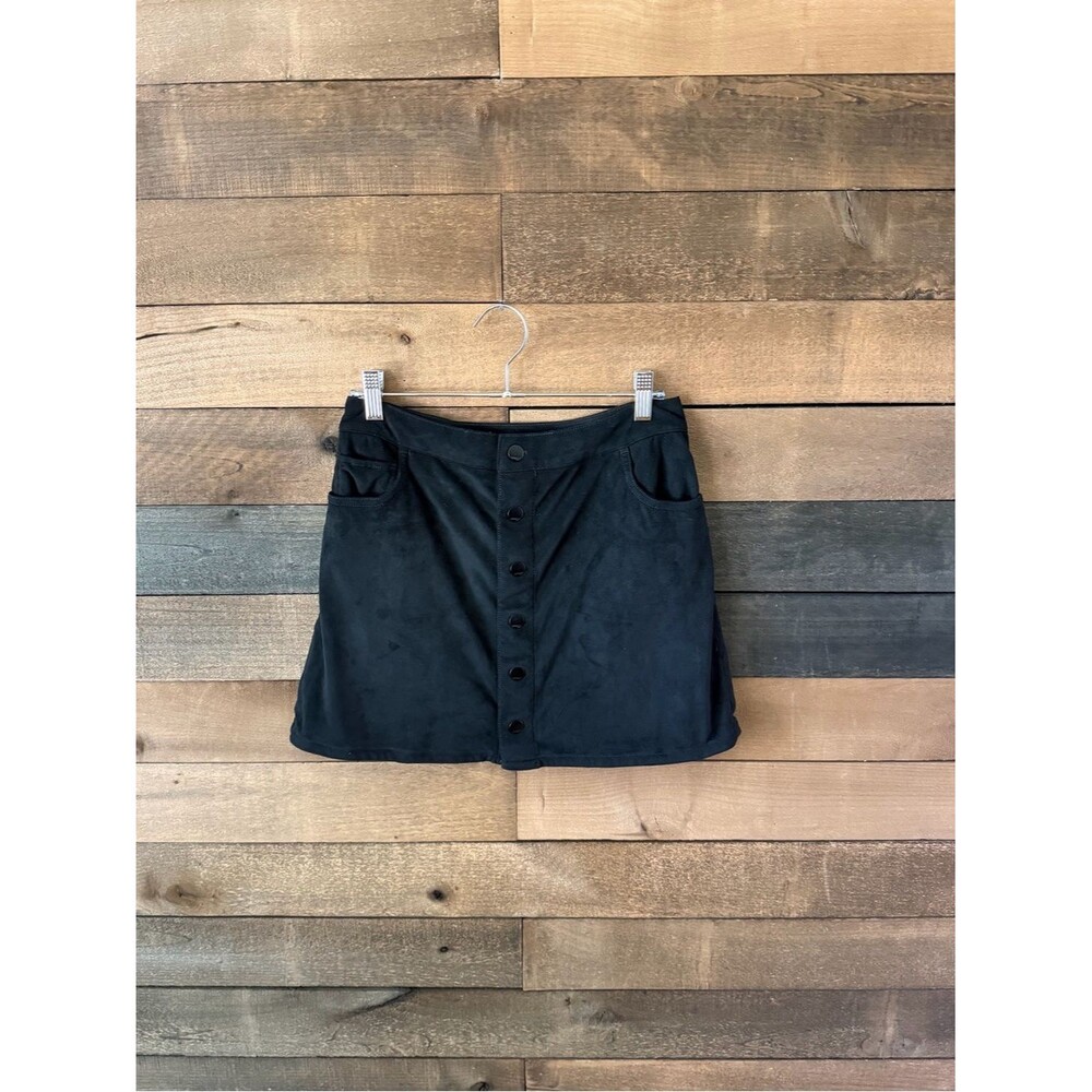 Express Black Button Front Mini Skirt Pockets Casual Preppy Size 6 Cotton